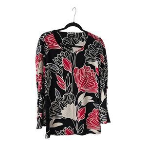 Alfani Womens Blouse Floral Strwtch Flare Sleeves Ruching Scoop Neck Size S